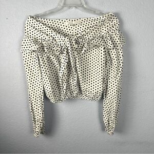 Lovers + Friends Cropped Black White Polka Dot Ruffle Tie Front Cotton Top Small